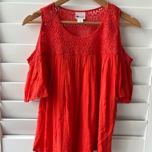 Stylus Lace cold shoulder blouse orange red small